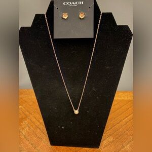Coach Open Circle Rose Gold Necklace with Tea Rose Earrings
